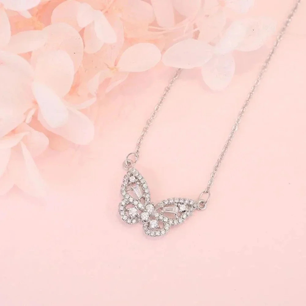 Sterling Silver Diamond Butterfly Pendant Necklace